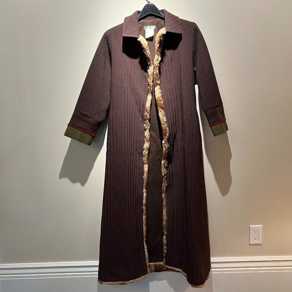 Alberta Ferretti Brown Overcoat, M, Herringbone, Cuff Details, Used-Very Good